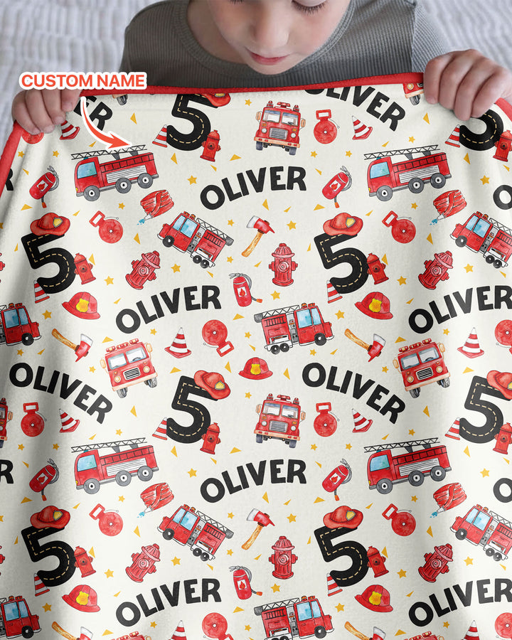 Custom Name Fire Truck Birthday Boy Bamboo Blanket