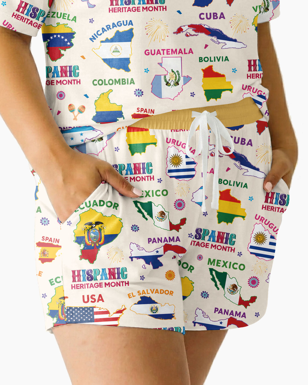 Hispanic Heritage Month Country Flags Bamboo Women Short Sleeve Short Pajama Set