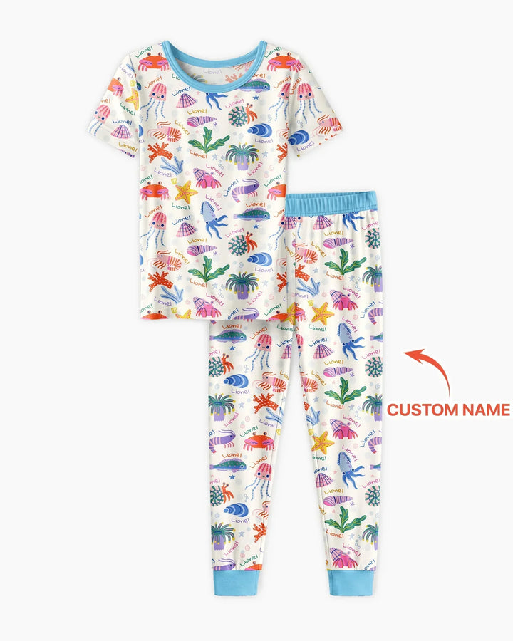 Tide Pool Pals Custom Name Bamboo Two Piece Short Sleeve Pajama Set