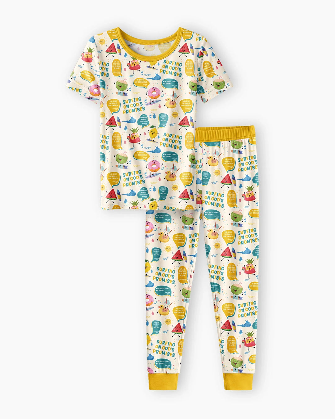 Summer Fruits Surfing On God's Promises Bamboo Two Piece Short Sleeve Pajama Set
