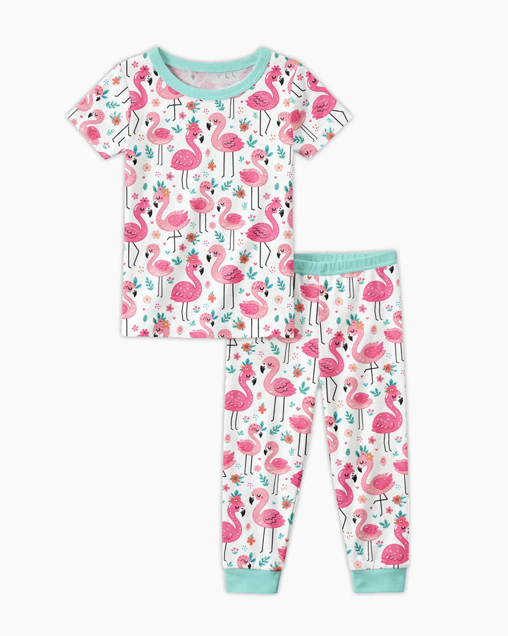 Hello Flamingo Bamboo Two Piece Short Sleeve Pajama Set