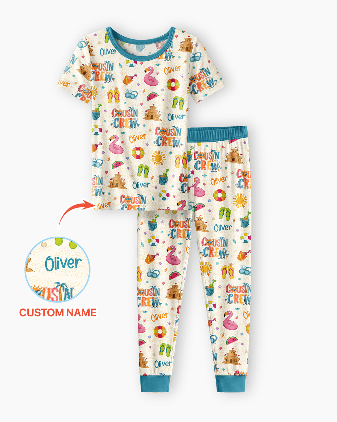 Conjunto de pijama de dos piezas de bambú de manga corta, plantilla personalizada
