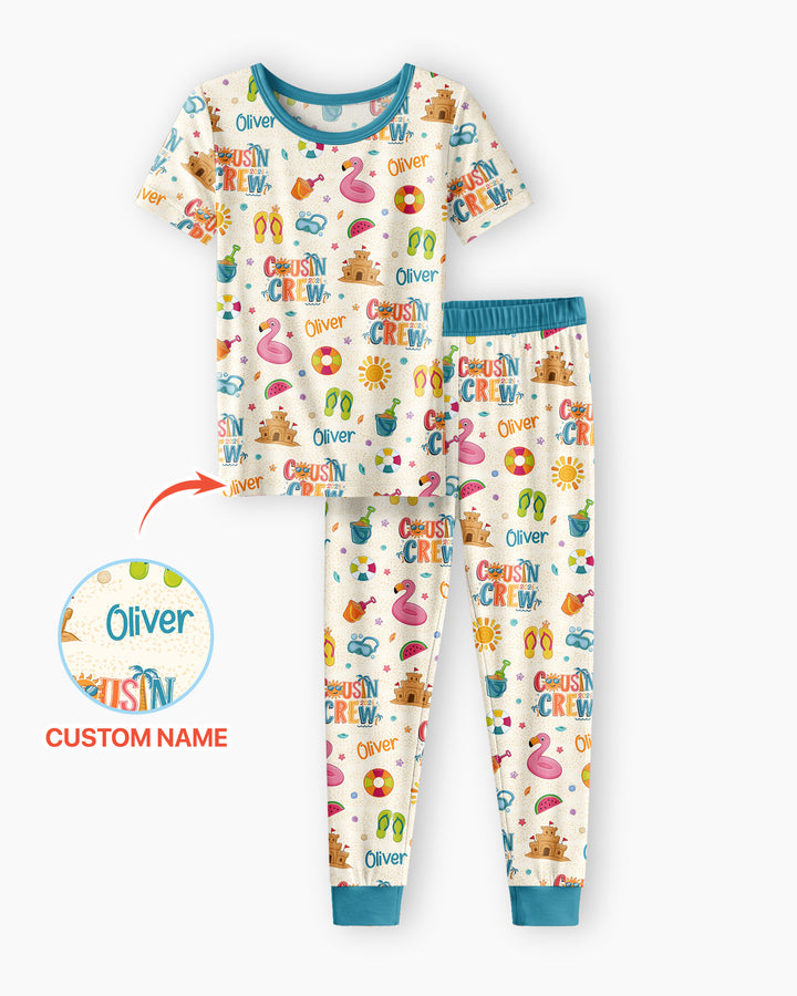 Conjunto de pijama de dos piezas de bambú de manga corta, plantilla personalizada