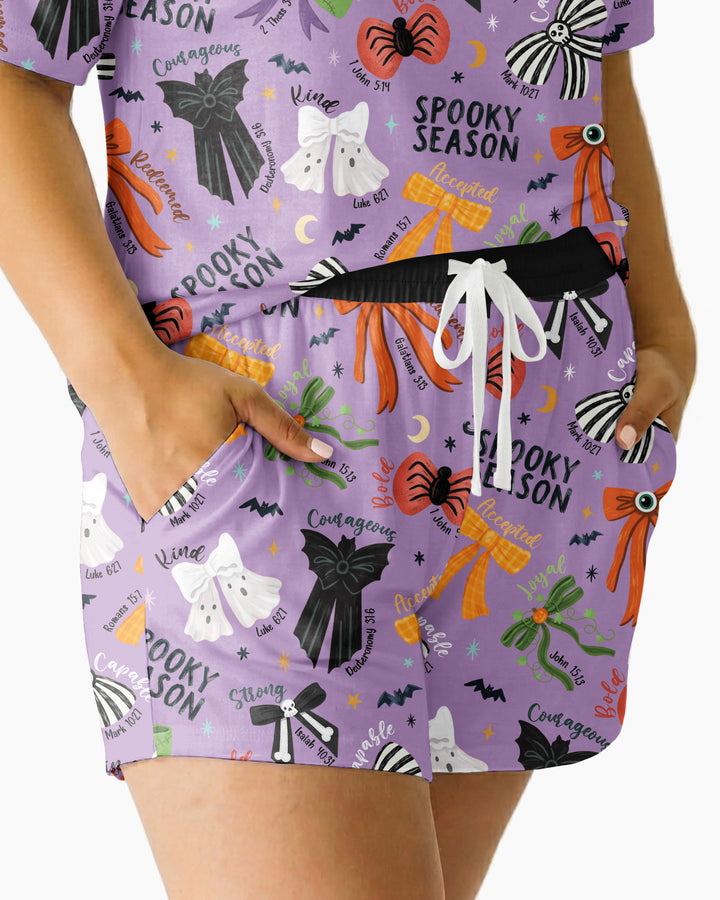 Spooky Bows Spooky Season Bamboo Women Short Sleeve Short Pajama Set
