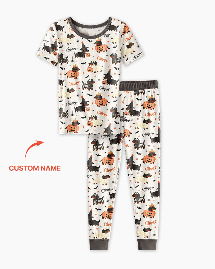 Orange and Black Dachshund Bamboo Two Piece Short Sleeve Pajama Set