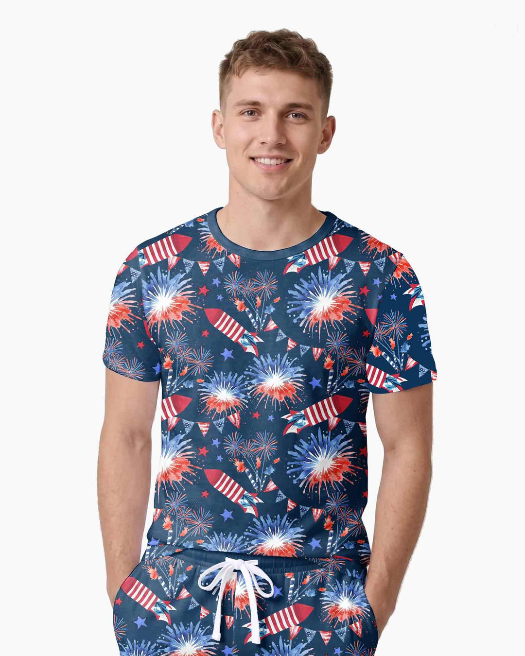 Firework Bamboo Men Short Sleeve Short Pajama Set