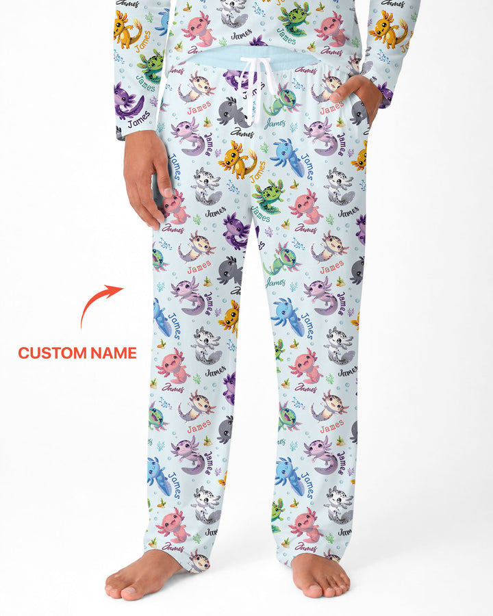 I Love You Axolotl Custom Name Bamboo Men's Pajama Set