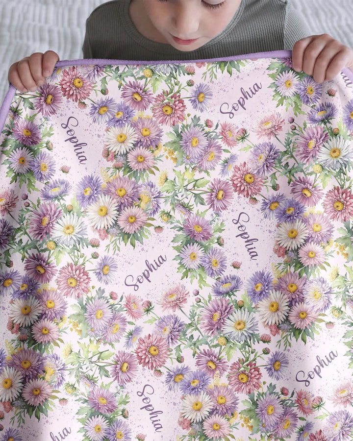 Custom Name Birth Month Flowers Bamboo Blanket