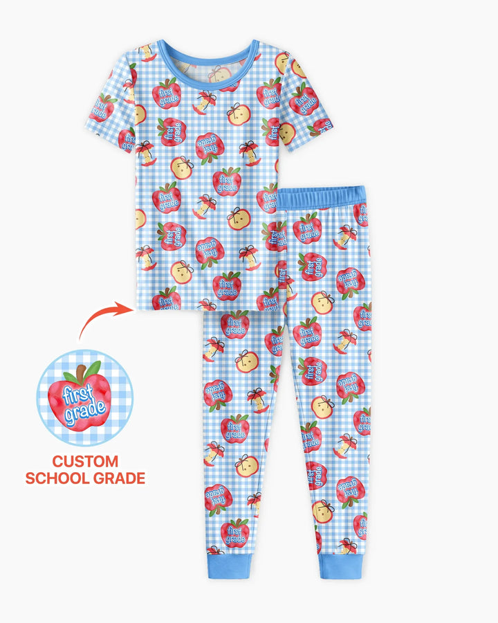 Custom School Grade Apple Days Bamboo Two Piece Short Sleeve Pajama Set