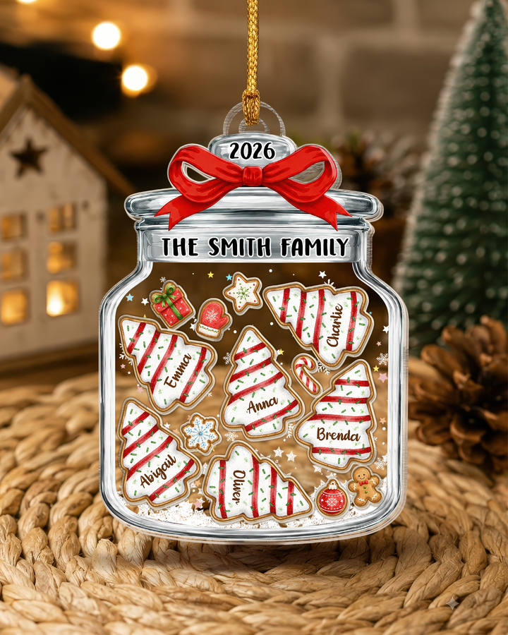 Family Christmas Tree Cake Jar Shaker Ornament