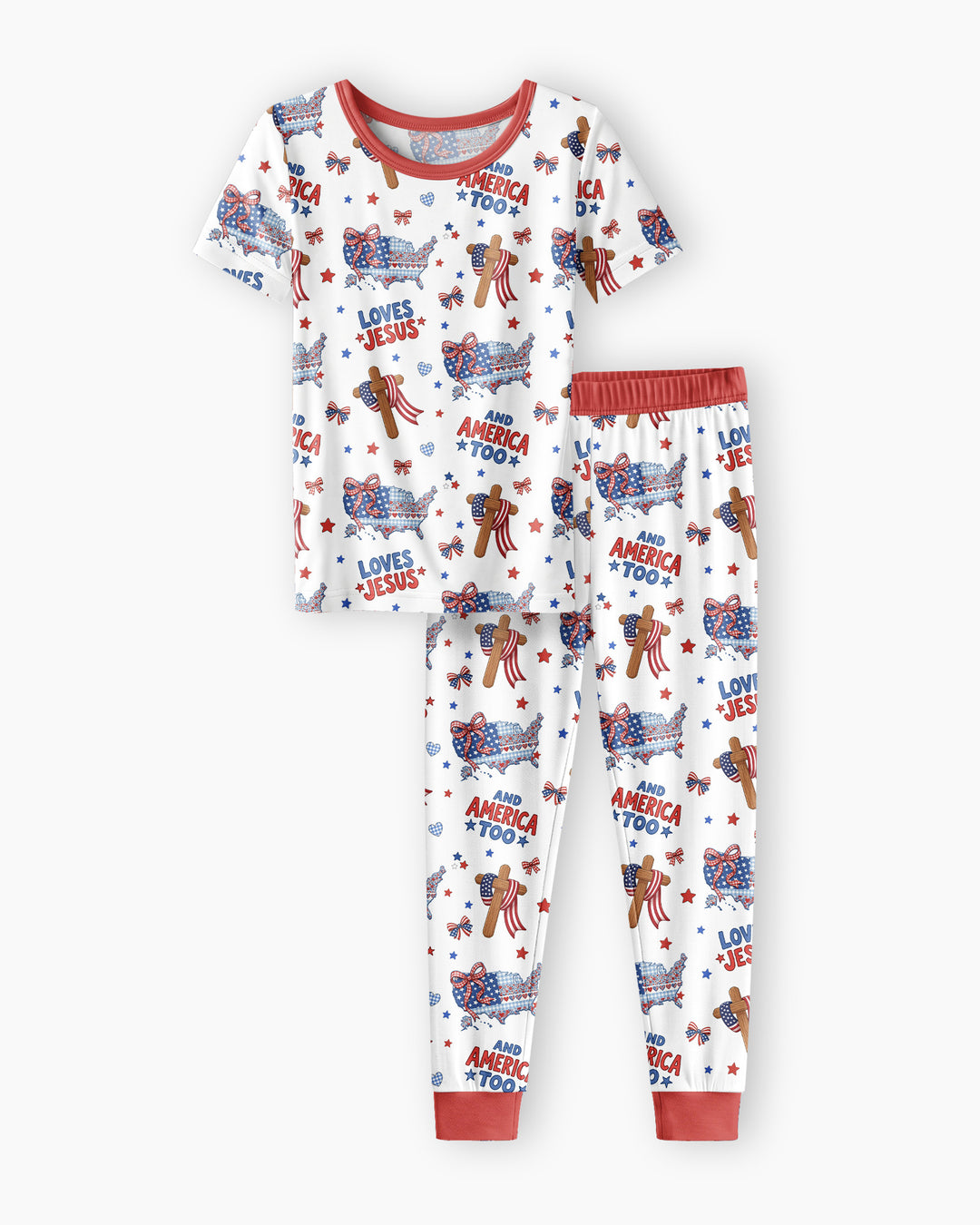 Loves Jesus And America Too Bamboo Two Piece Short Sleeve Pajama Set