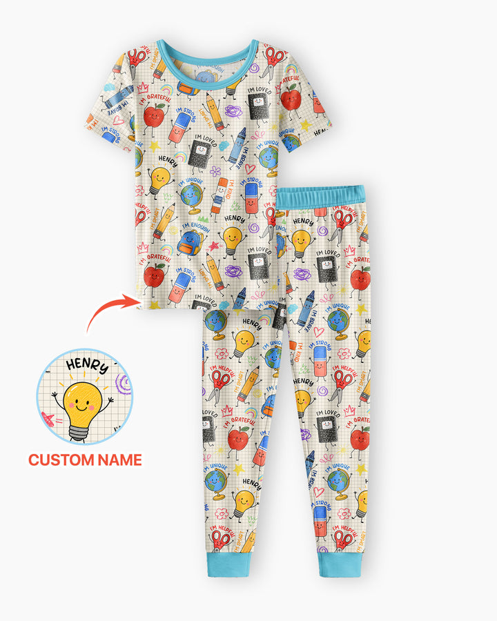 School Squad Custom Name Bamboo Two Piece Short Sleeve Pajama Set