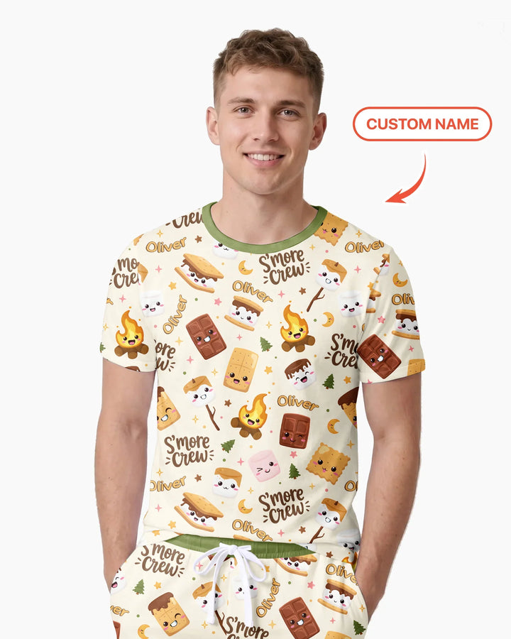 Custom Name Kawaii S'more Crew Family Matching Bamboo Men Short Sleeve Short Pajama Set