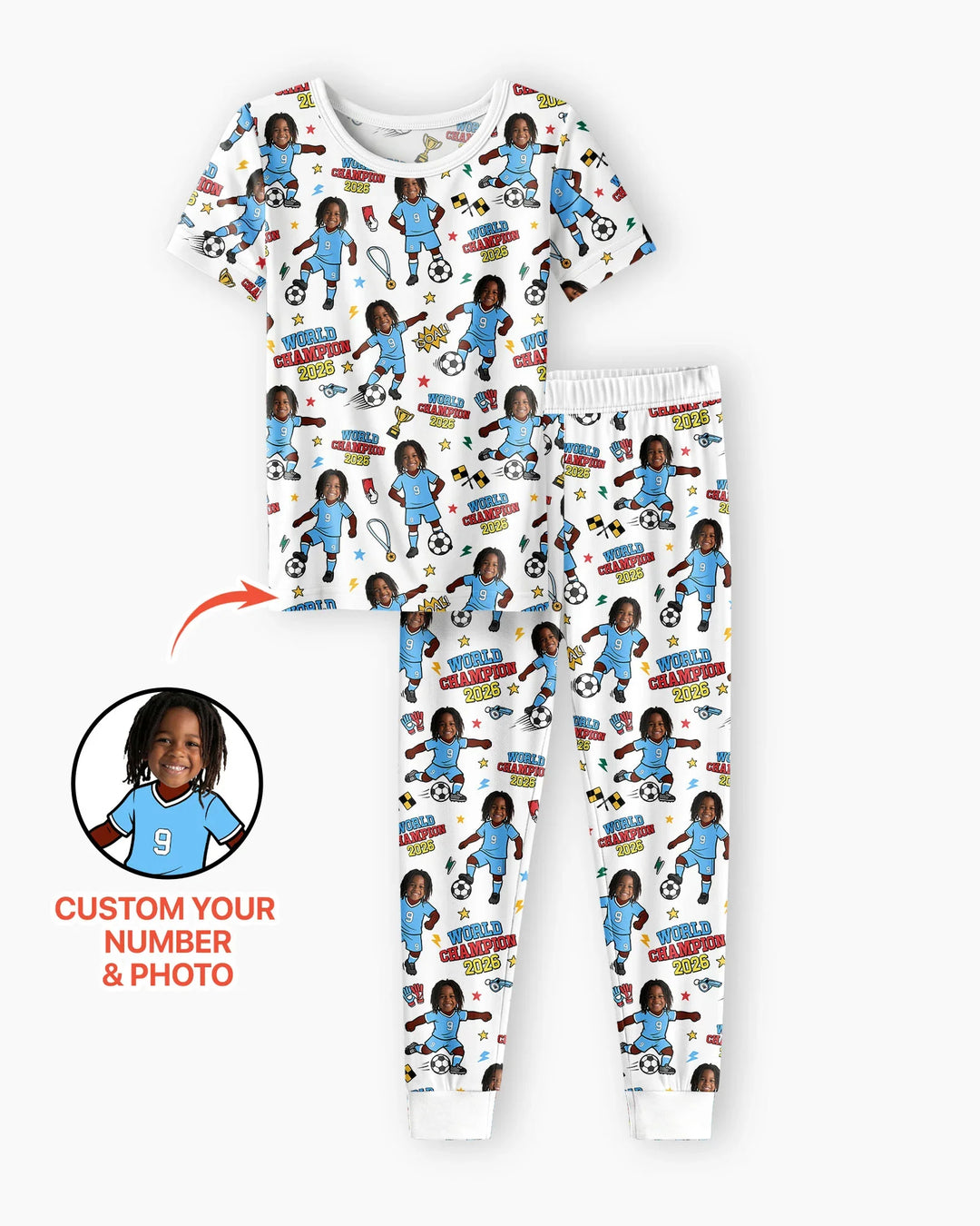 Custom Photo World Champion 2026  Family Matching Bamboo Two Piece Short Sleeve Pajama Set