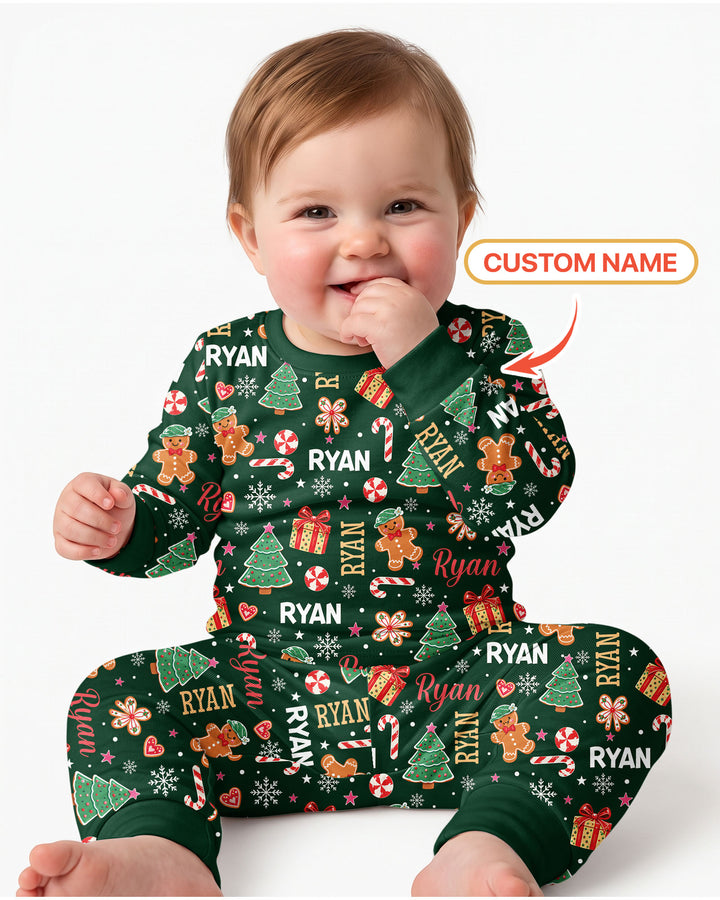 Custom Name Christmas Crew Family Matching Bamboo Two Piece Long Sleeve Pajama Set