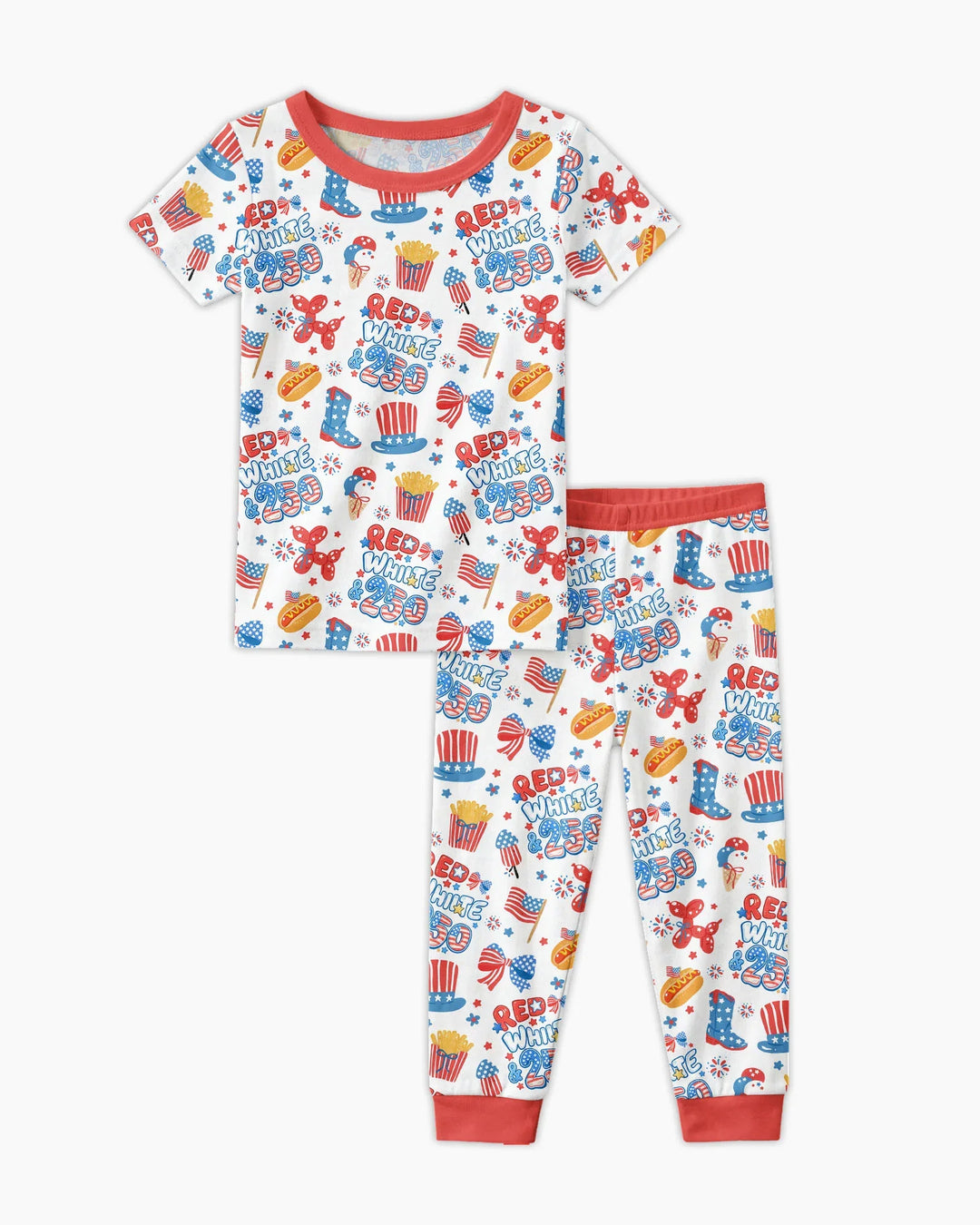 Red White & 250 Bamboo Two Piece Short Sleeve Pajama Set