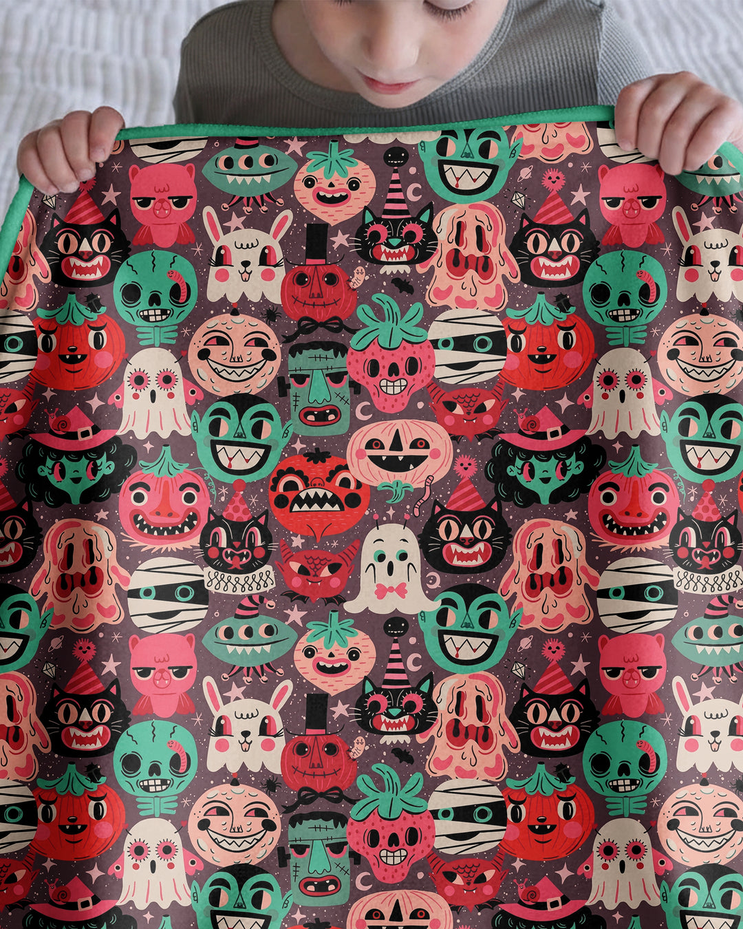 Retro Halloween Monsters Ghost Pumpkin Mummy Bamboo Blanket