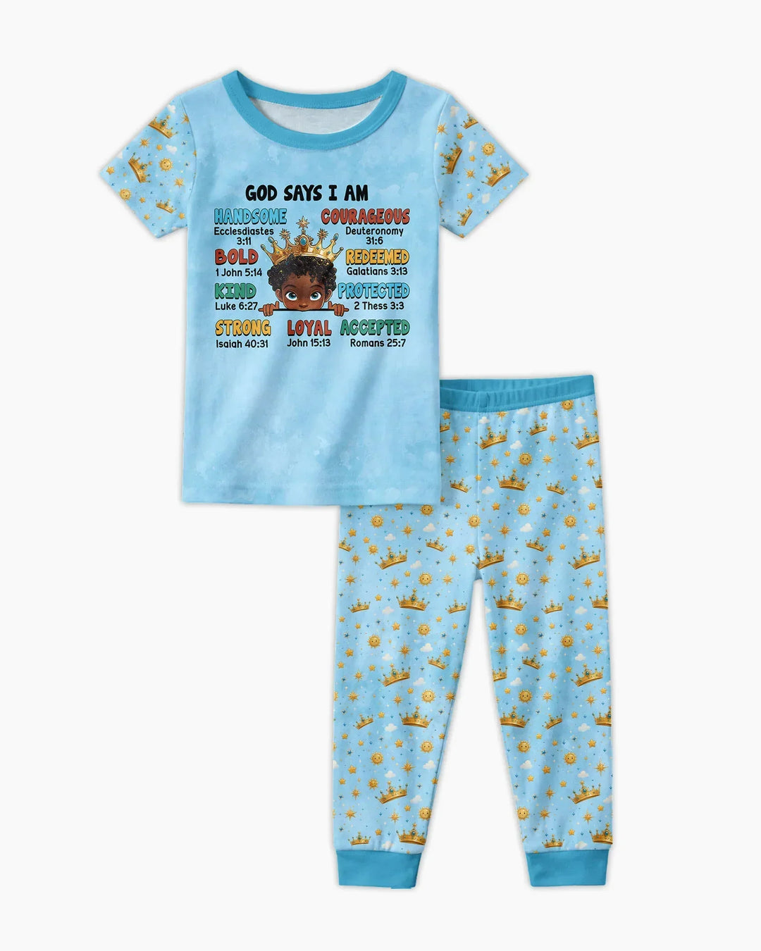 God Says I Am Afro  Boy  Bamboo Two Piece Short Sleeve Pajama Set