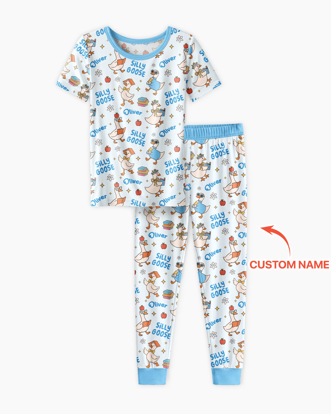 Custom Name Silly Goose Back to School Bamboo Two Piece Short Sleeve Pajama Set