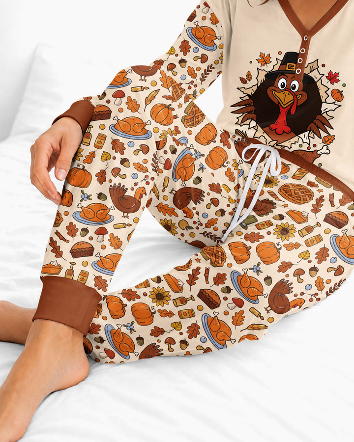 Funny Turkey on Thanksgiving Bamboo Women Pajama Set