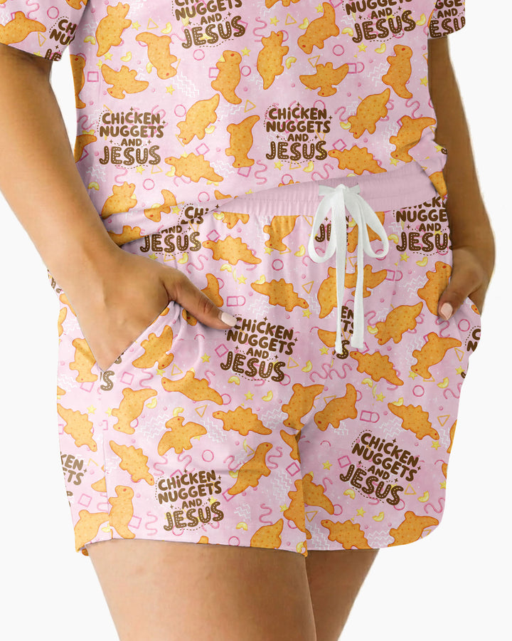 Chicken Nuggets and Jesus Family Matching Bamboo Women Short Sleeve Short Pajama Set