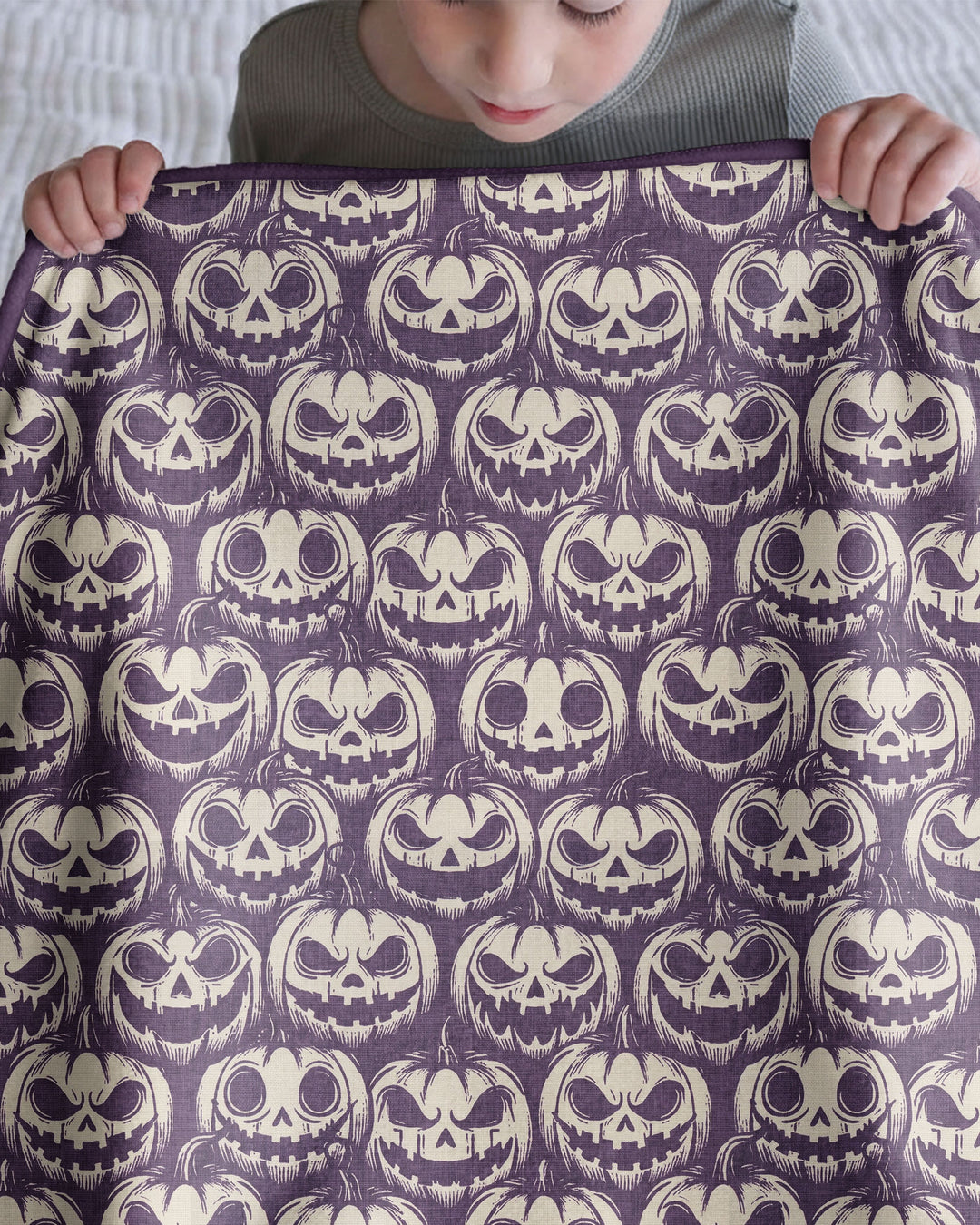 Retro Halloween Jack-O-Lantern Spooky Faces Bamboo Blanket
