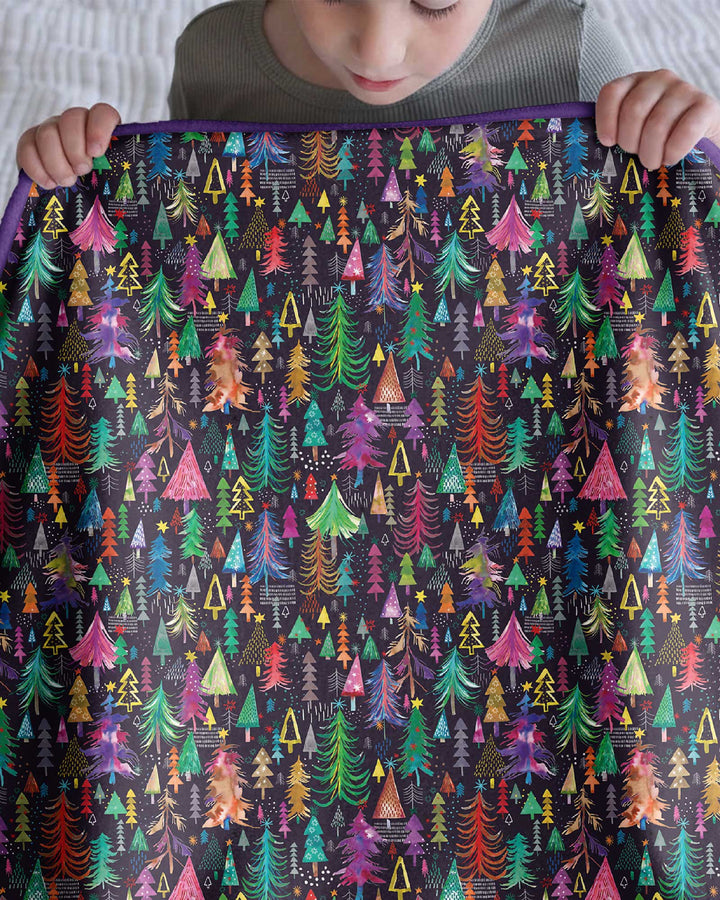 Christmas Holiday Colorful Trees Bamboo Blanket