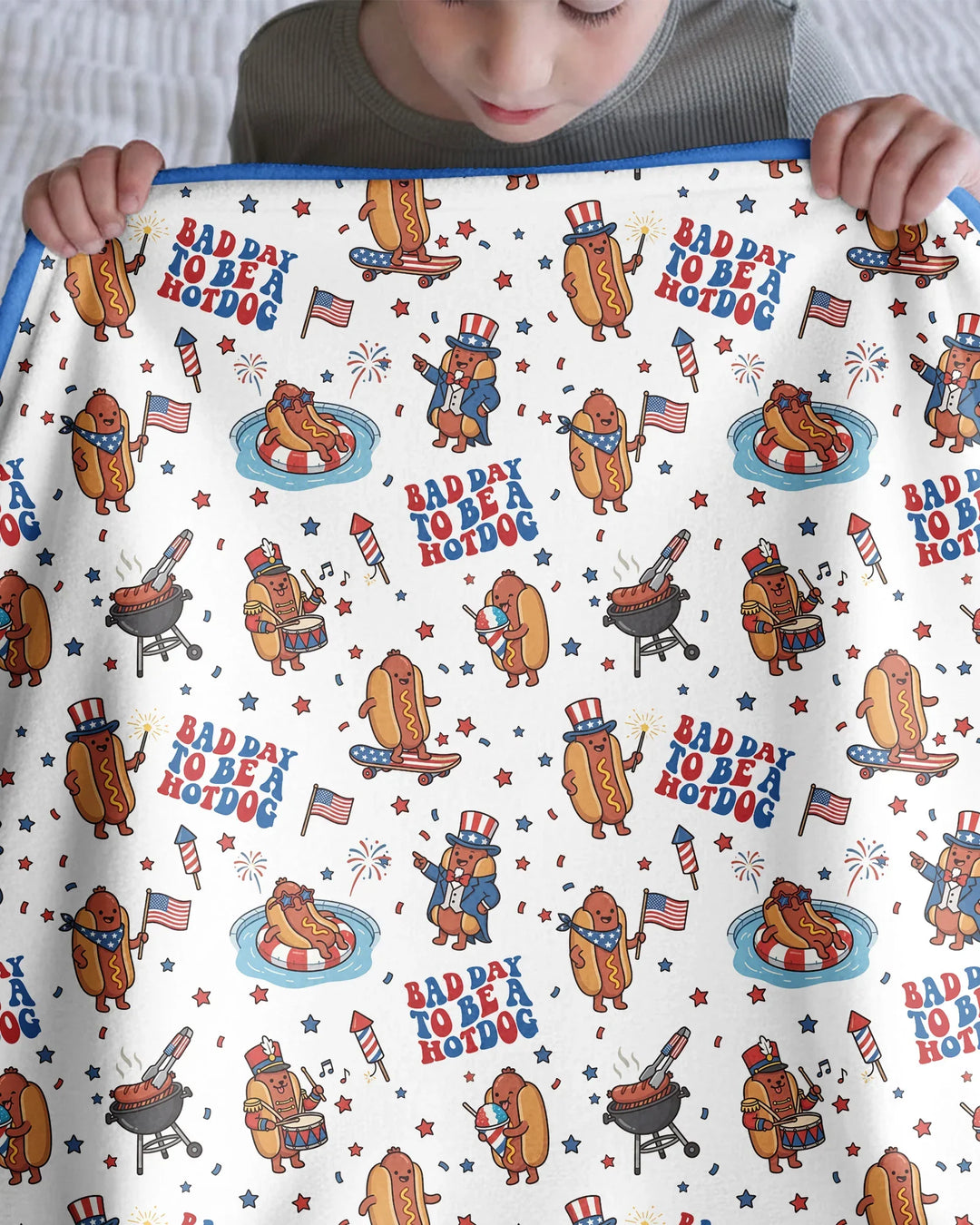 Hot Dog Patriotic Bamboo Blanket