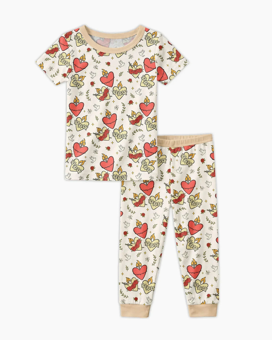 Three Sacred Hearts Bamboo Two Piece Short Sleeve Pajama Set