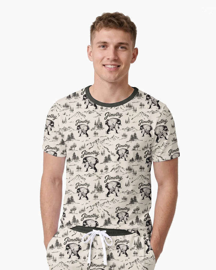 Vintage Jimothy Racoon Family Matching Bamboo Men Short Sleeve Short Pajama Set