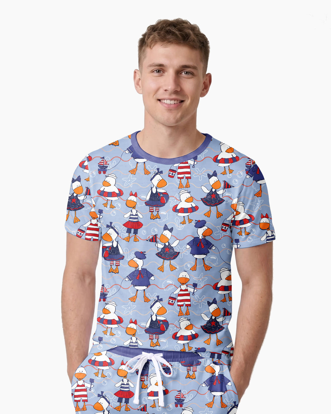 Freedom Floaties Family Matching Bamboo Men Short Sleeve Short Pajama Set