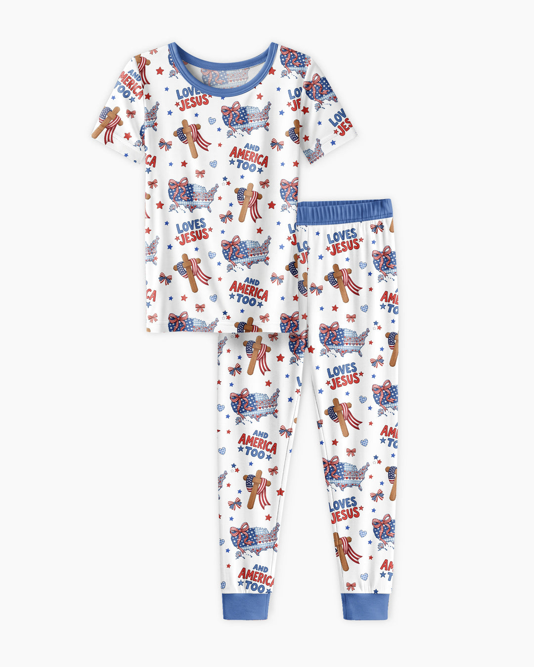 Loves Jesus And America Too Bamboo Two Piece Short Sleeve Pajama Set