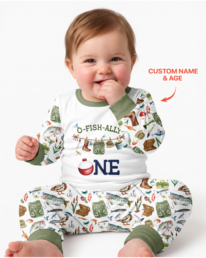 O-Fish-Ally Birthday – Personalized Name & Age Bamboo Two Piece Long Sleeve Pajama Set