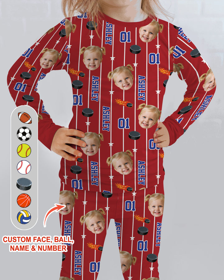 Custom Photo Name & Number For Baseball, Softball, Soccer, Football Lover Bamboo Two Piece Long Sleeve Pajama Set