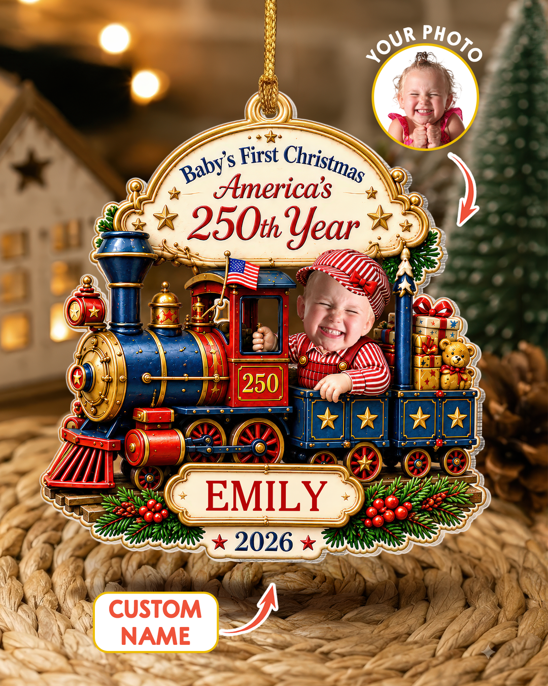 Christmas Train Baby Acrylic Ornament