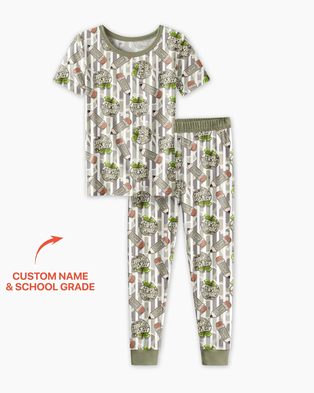 Custom Name Camo Apple Days Bamboo Two Piece Short Sleeve Pajama Set