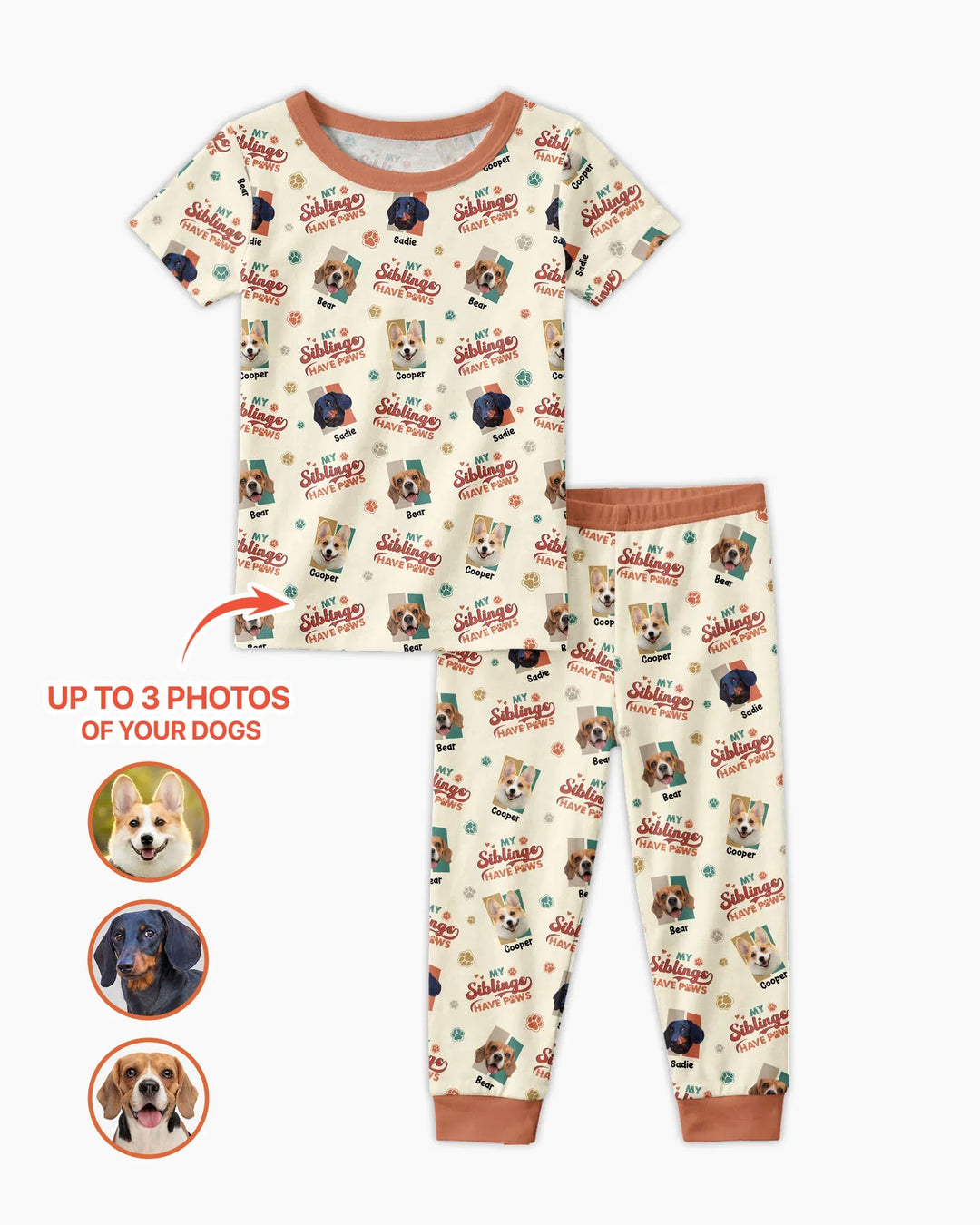 Custom Dog Photos "My Siblings Have Paws" Bamboo Two Piece Short Sleeve Pajama Set