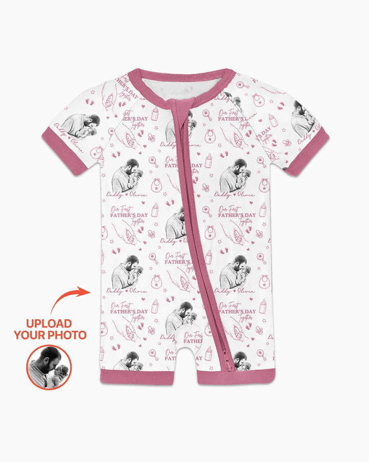 Custom Photo Our First Father's Day Together Bamboo Shorty Zippy