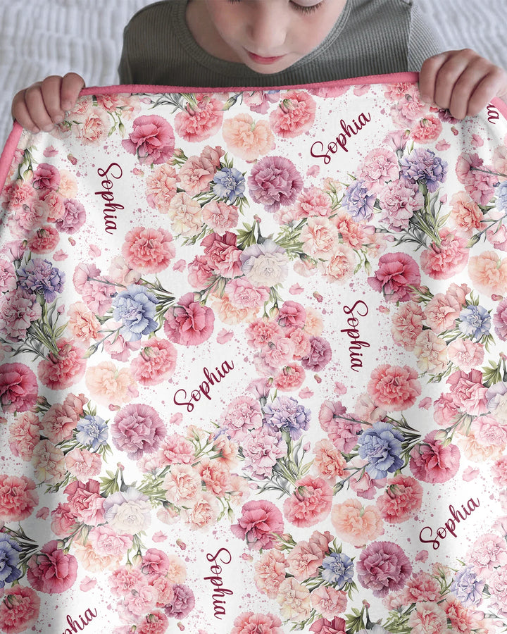 Custom Name Birth Month Flowers Bamboo Blanket