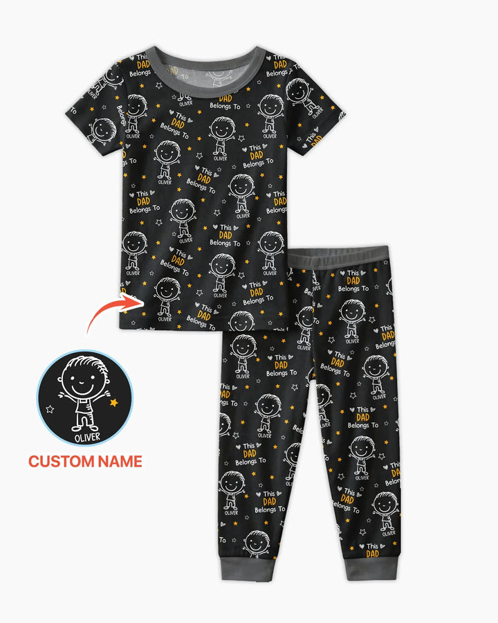 Custom Name This Dad Belongs To Doodle Bamboo Two Piece Short Sleeve Pajama Set