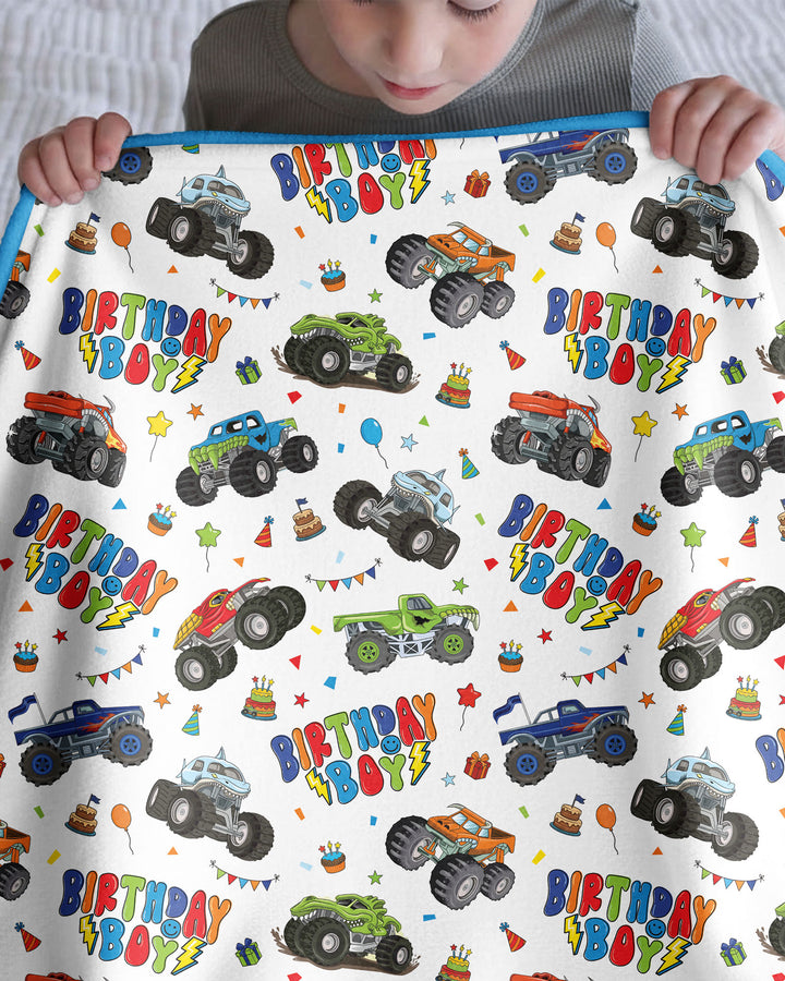 Monster Truck Birthday Boy Bamboo Blanket