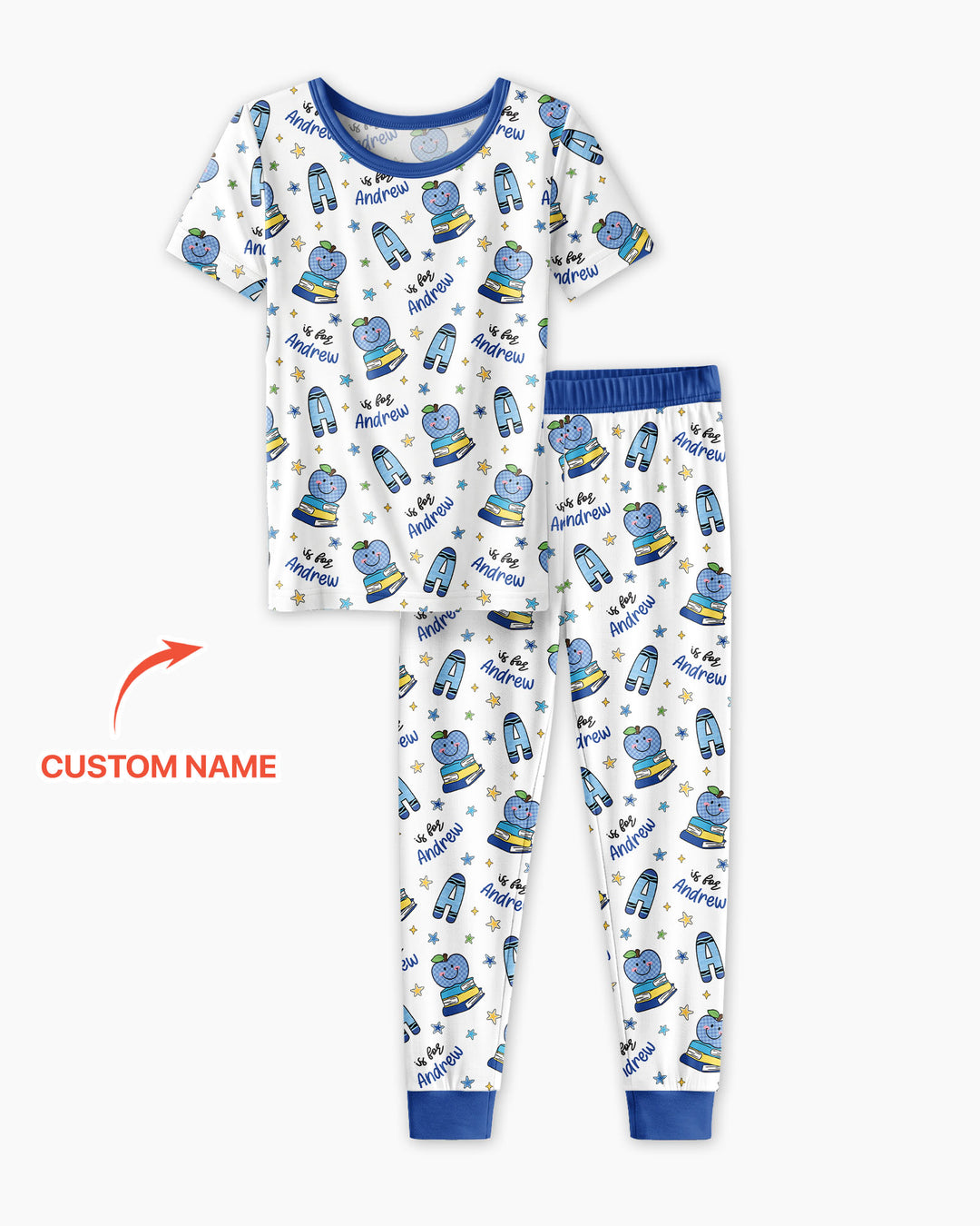 Custom Name Crayon Alphabet Bamboo Two Piece Short Sleeve Pajama Set