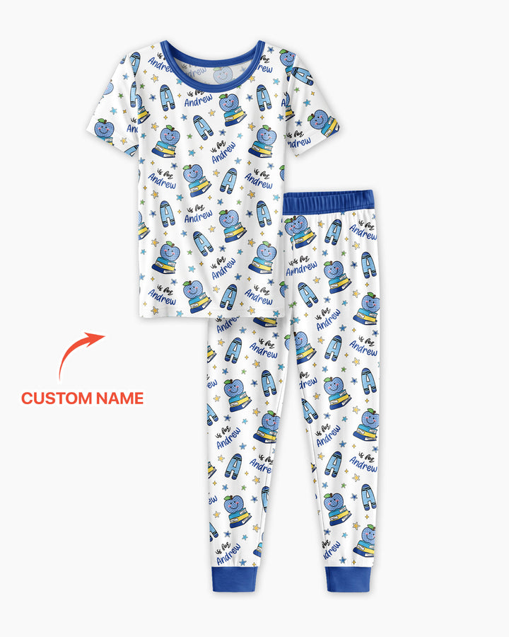 Custom Name Crayon Alphabet Bamboo Two Piece Short Sleeve Pajama Set