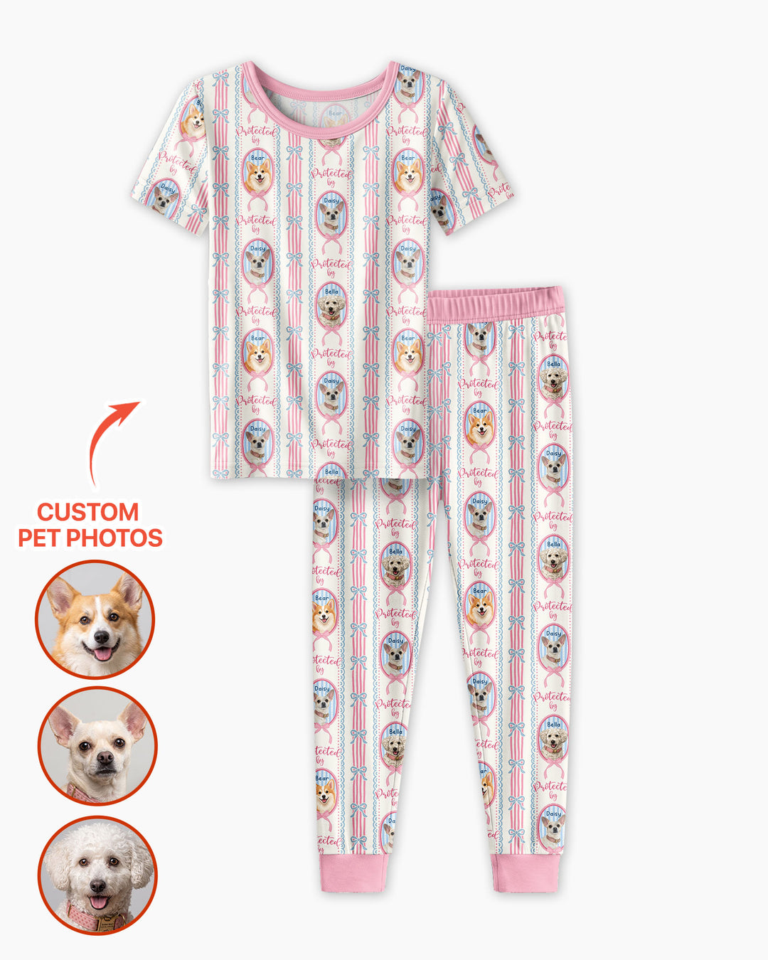 Custom Coquette Pet Photo Little Protector Bamboo Two Piece Short Sleeve Pajama Set