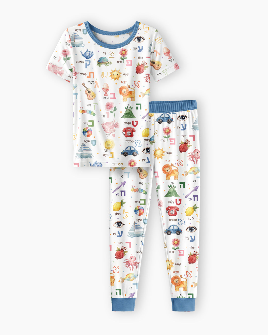Hebrew Aleph Bet Bamboo Two Piece Short Sleeve Pajama Set