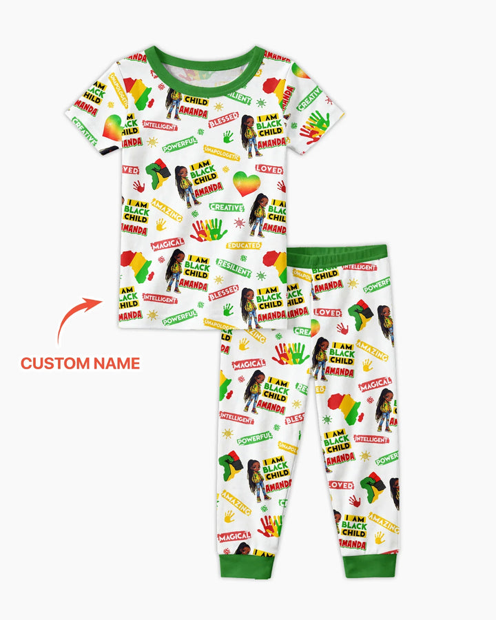 Custom Name I Am Black Child Magical Bamboo Two Piece Short Sleeve Pajama Set