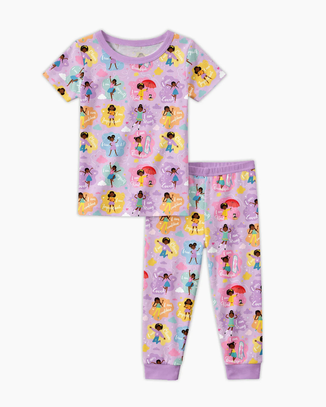 African American Girl I Am Loved Bamboo Two Piece Short Sleeve Pajama Set