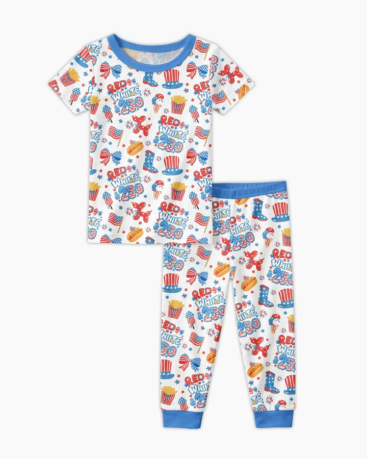 Red White & 250 Bamboo Two Piece Short Sleeve Pajama Set