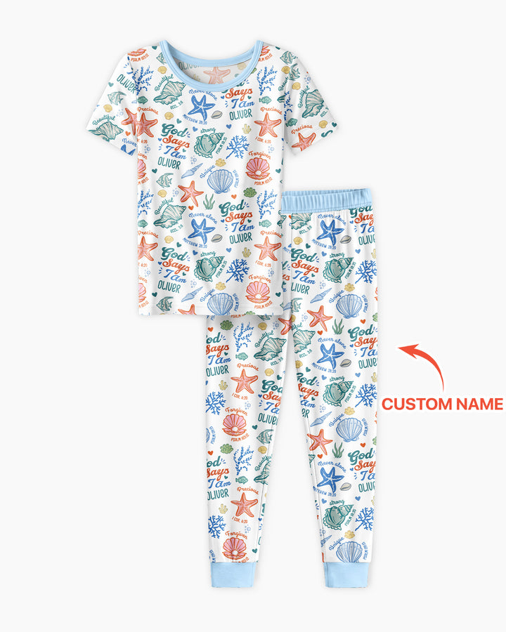 Coastal God Says I Am Custom Name Bamboo Two Piece Short Sleeve Pajama Set
