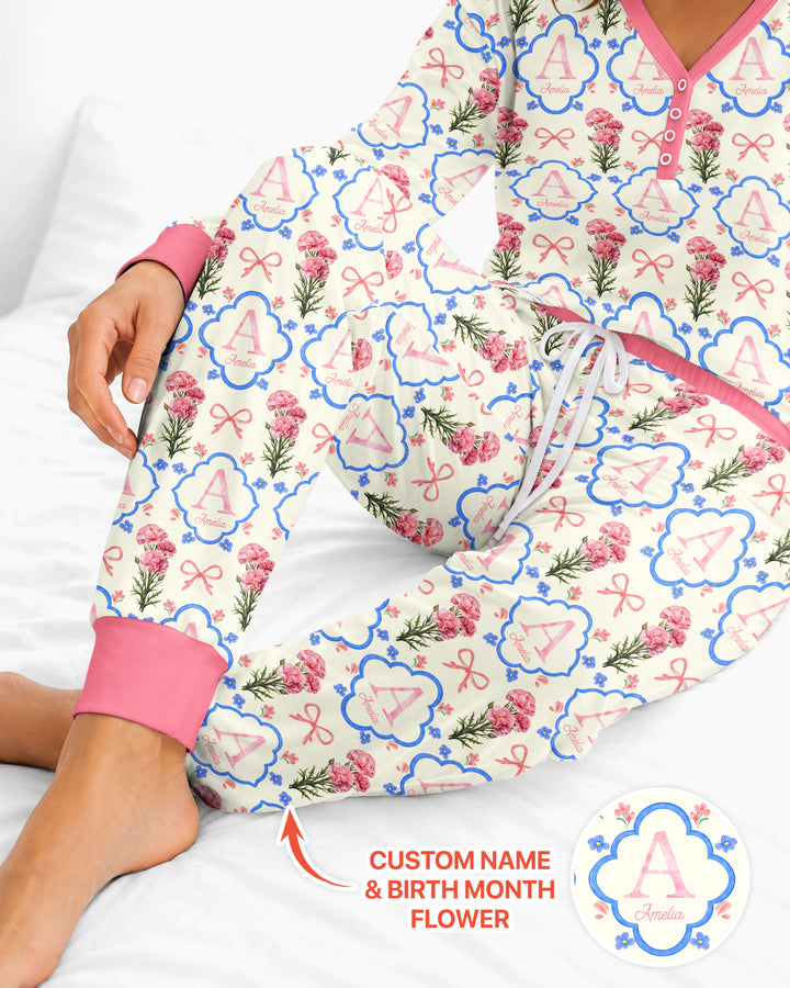 Personalized Birth Flower Mommy And Me Matching Bamboo Women Pajama Set